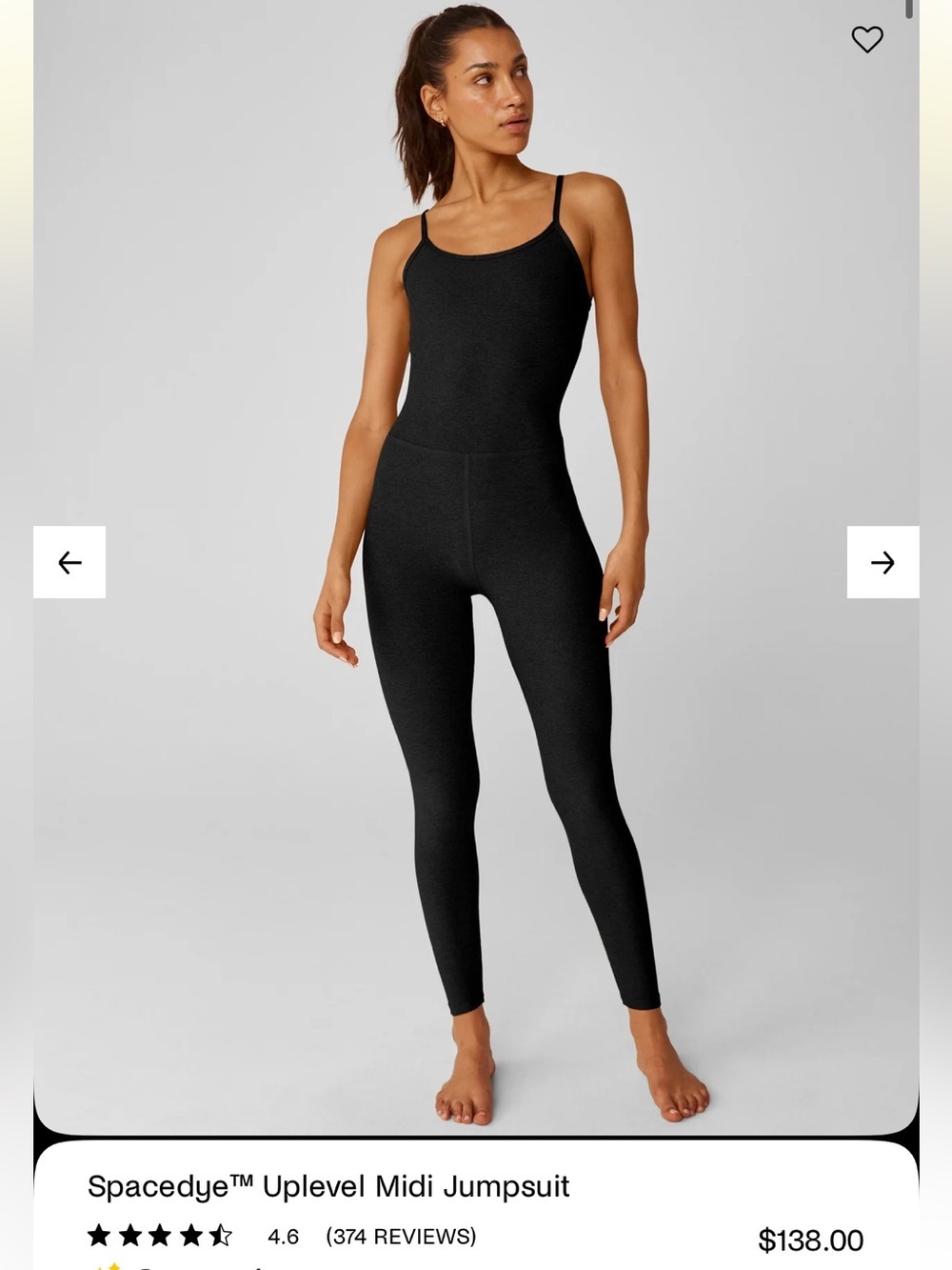 Beyond Yoga Black Spacedye Uplevel Midi Jumpsuit Size S